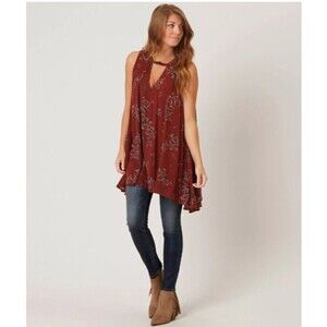 Free People Tree Swing Tank Top Tunic Dress in Crimson Size Small